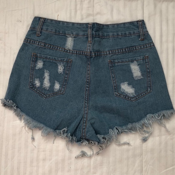 Blue Distressed Denim Shorts - Picture 2 of 4